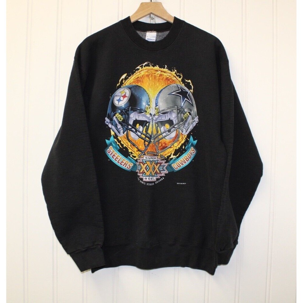 Vtg 1995 Super Bowl XXX‎ 30 Sweatshirt Steelers Cowboys NFL Football USA Size XL